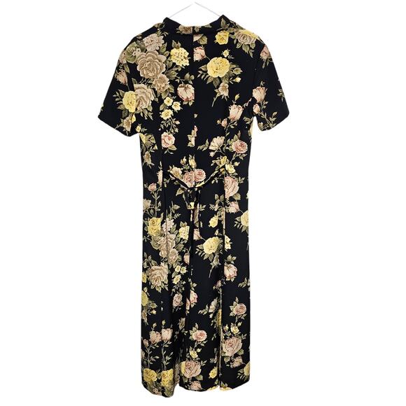 Rafaella Maxi Dress Size 10 Vintage 80's Black Floral Button-Up Boho Cottage - Picture 3 of 7